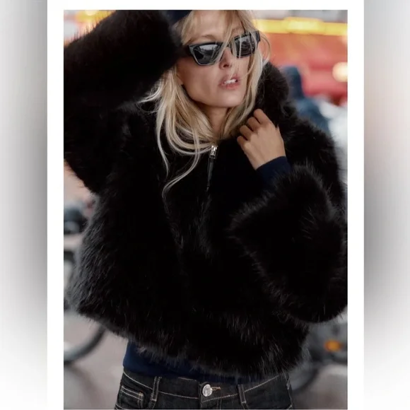ZARA SHORT FAUX FUR HOODED COAT - Picture 3 of 13